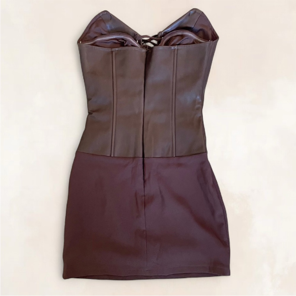 Outcast Lindsay Corset Mini Dress in Chocolate Brown - Picture 9 of 9